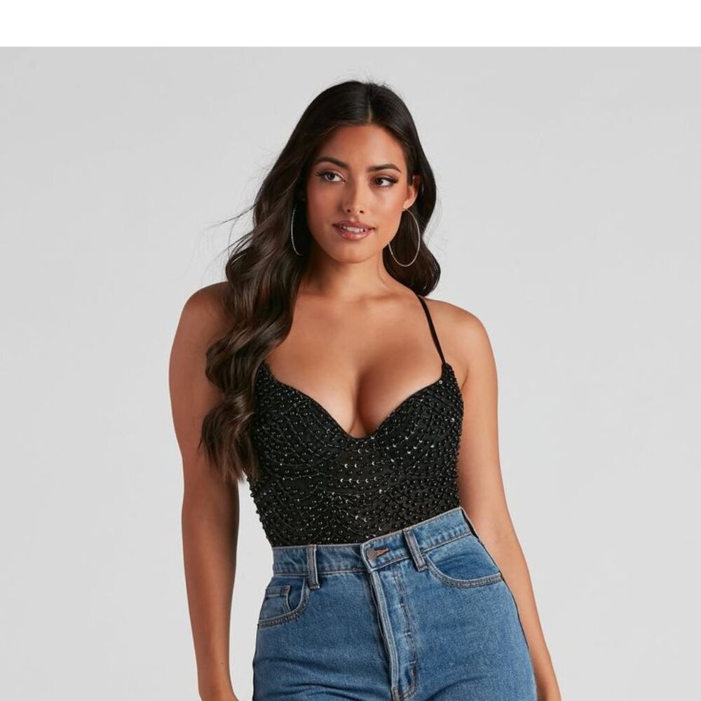 NWT Windsor Twisted Angel Embellished Corset  Bodysuit